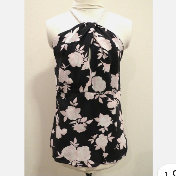 Michael Kors Women's SZ 6 - Black/Pink Silk Blouse Floral Sleeveless Keyhole - Picture 1 of 8